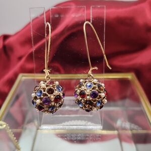 Vintage Long Statement Earrings Covered In Rich Rhinestones & Seed Pearls